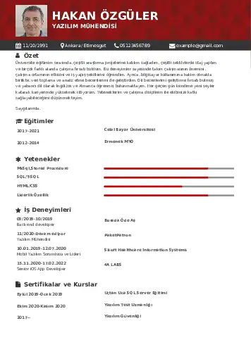 Yazılım Mühendisi Cv Örnekleri cv indir